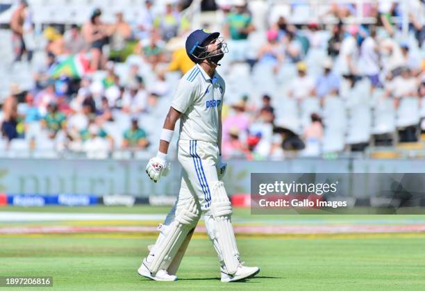 Rahul of India walks off after being dismissed during day 1 of the 2nd Test match between South Africa and India at Newlands Cricket Ground on...