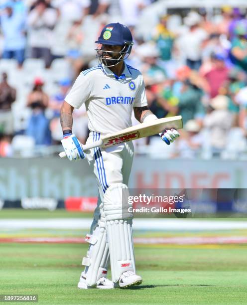 Virat Kohli of India walks off after being dismissed during day 1 of the 2nd Test match between South Africa and India at Newlands Cricket Ground on...