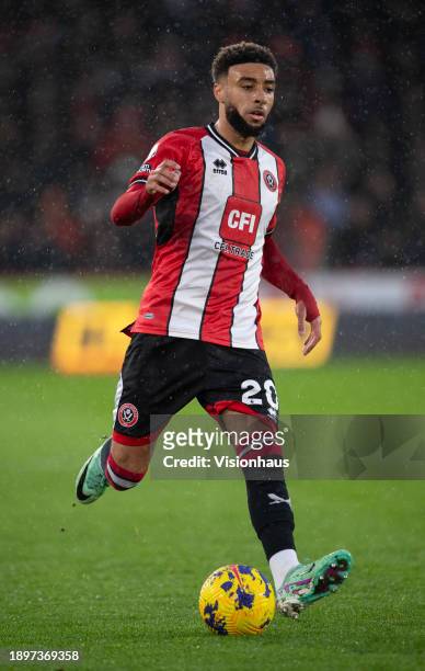 Jayden Bogle of Sheffield United in action during the Premier League match between Sheffield United and Brentford FC at Bramall Lane on December 9,...