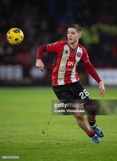 James McAtee of Sheffield United in action during the Premier League match between Sheffield United and Brentford FC at Bramall Lane on December 9,...