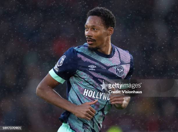 Ethan Pinnock of Brentford in action during the Premier League match between Sheffield United and Brentford FC at Bramall Lane on December 9, 2023 in...