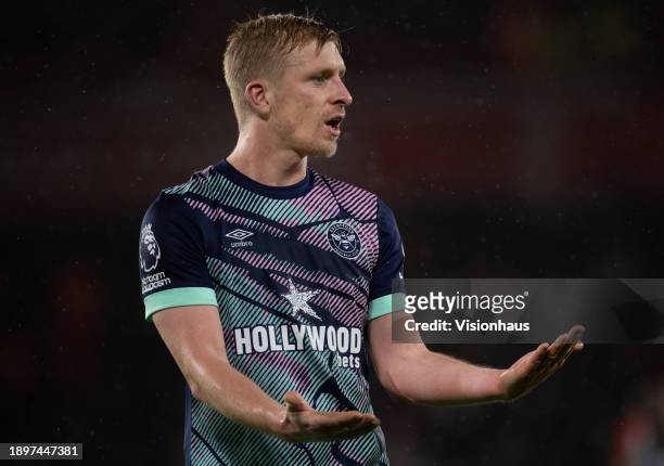 Ben Mee of Brentford in action during the Premier League match between Sheffield United and Brentford FC at Bramall Lane on December 9, 2023 in...