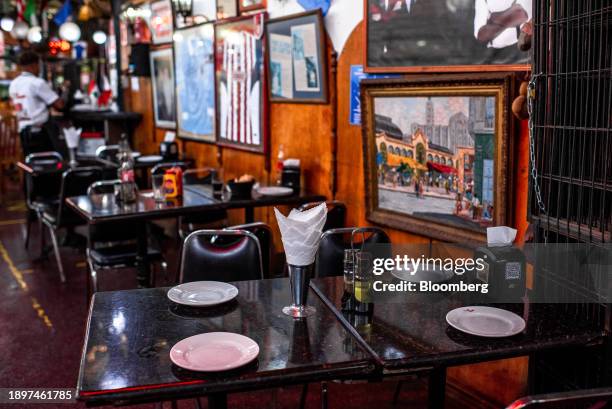 An empty table at a restaurant in Mercado Central in Santiago, Chile, on Tuesday, Jan. 2, 2024. Chile's economic activity expanded more than expected...