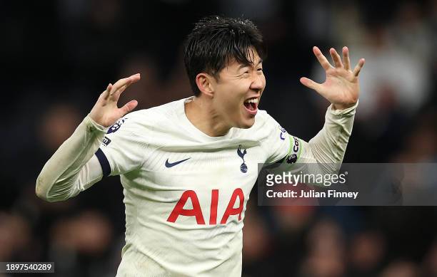 Son Heung-Min of Tottenham Hotspur celebrates at full time after the Premier League match between Tottenham Hotspur and AFC Bournemouth at Tottenham...