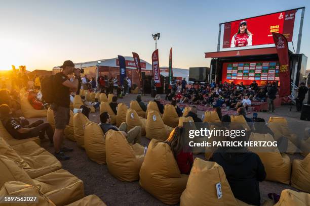 People attend a press confrence, ahead of the the Dakar 2024 rally in Al-Ula, Saudi Arabia, on January 3, 2024.