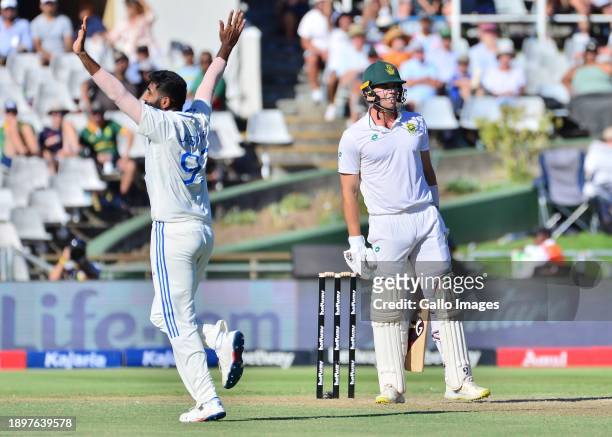 Jasprit Bumrah of India celebrates the wicket of Tristan Stubbs of South Africa during day 1 of the 2nd Test match between South Africa and India at...