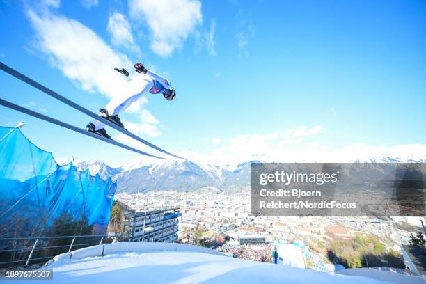 Manuel Fettner of Austria competes during the FIS World Cup Ski Jumping Four Hills Tournament Men Individual HS128 on January 3, 2024 in Innsbruck,...