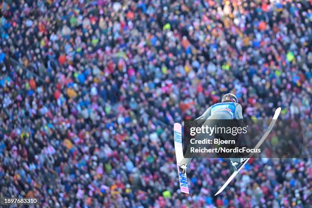 Halvor Egner Granerud of Norway competes during the FIS World Cup Ski Jumping Four Hills Tournament Men Individual HS128 on January 3, 2024 in...