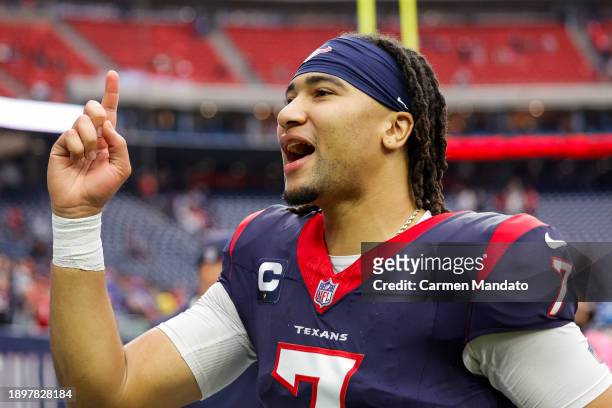 Stroud of the Houston Texans leaves the field after a game against the Tennessee Titans at NRG Stadium on December 31, 2023 in Houston, Texas.