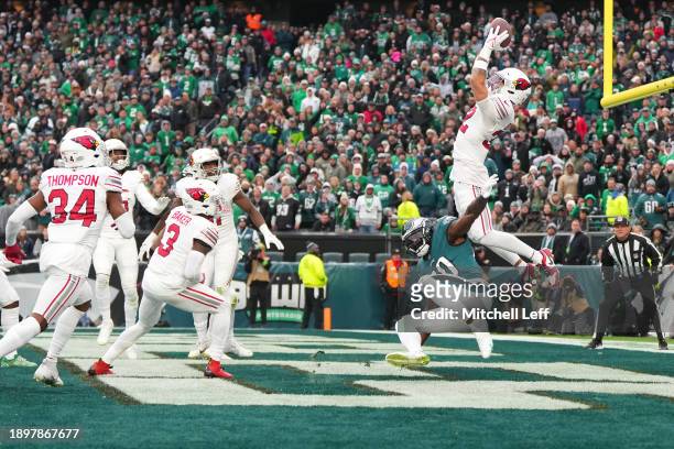 Joey Blount of the Arizona Cardinals intercepts a pass intended for Julio Jones of the Philadelphia Eagles during the fourth quarter at Lincoln...