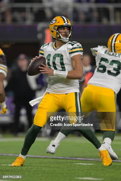 Green Bay Packers quarterback Jordan Love makes a pass during an NFL game between the Minnesota Vikings and Green Bay Packers on December 31 at U.S....