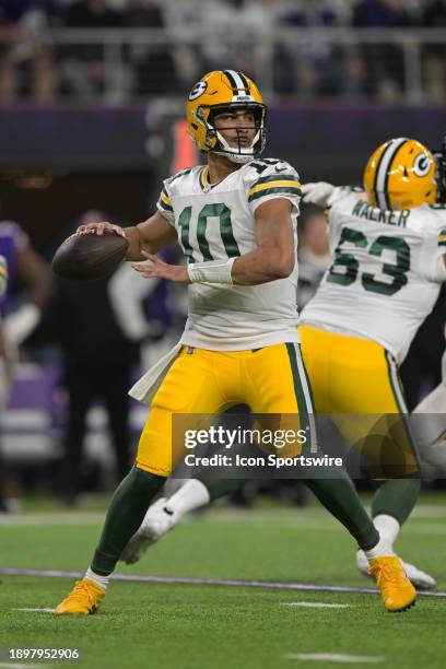 Green Bay Packers quarterback Jordan Love makes a pass during an NFL game between the Minnesota Vikings and Green Bay Packers on December 31 at U.S....