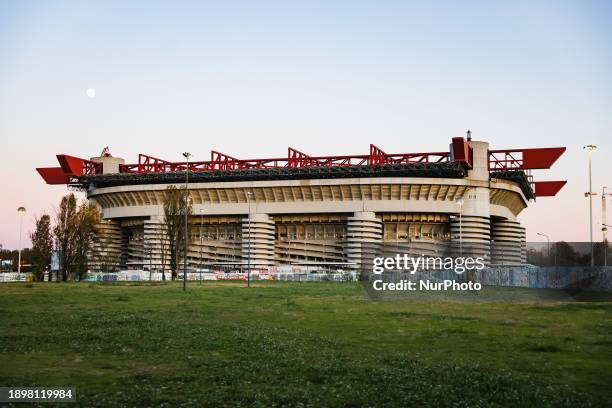 General view of San Siro Stadium is being seen in Milan, Italy, on January 3, 2023.