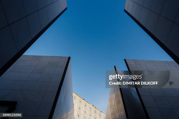 This photograph taken in Paris on January 3 shows the entrance and the facade of the 'Institut du Monde Arabe' designed by the French architecture...