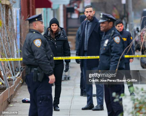 Missy Peregrym and Zeeko Zaki are seen filming "FBI" on January 03, 2024 in New York City.