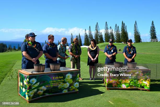 First responders from Napili and Lahaina Fire Stations take part in the Tree Planting Ceremony prior to The Sentry at The Plantation Course at...