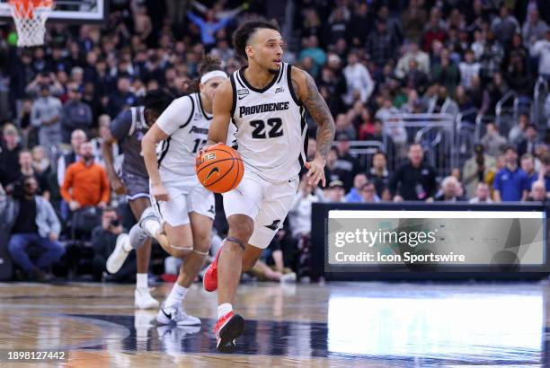 Providence Friars guard Devin Carter fast breaks during the college basketball game between Seton Hall Pirates and Providence Friars on January 3 at...