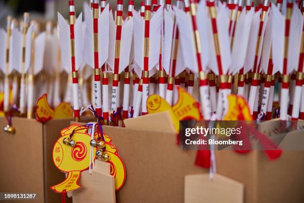 Arrows are displayed for sale on the first business day of the year at the Kanda Myojin shrine in Tokyo, Japan, on Thursday, Jan. 4, 2024....