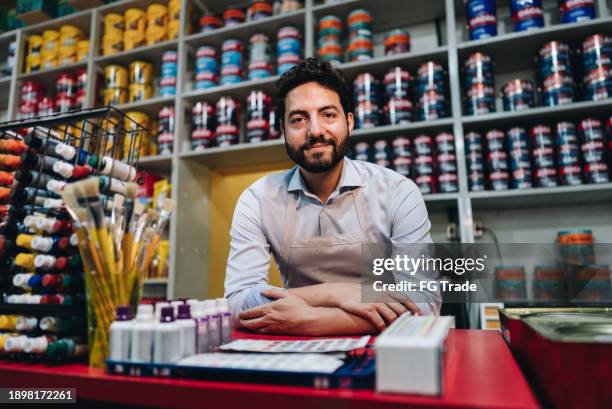portrait of a salesman working at paint store - ink guy stock pictures, royalty-free photos & images