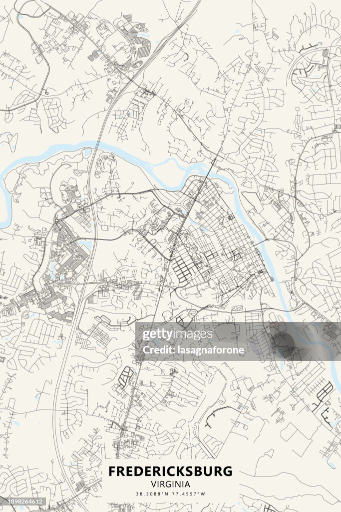 Fredericksburg, Virginia, USA Vector Map