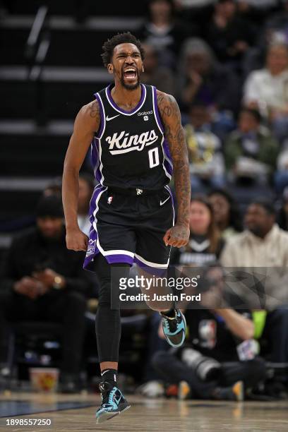 Malik Monk of the Sacramento Kings reacts during the second half against the Memphis Grizzlies at FedExForum on December 31, 2023 in Memphis,...
