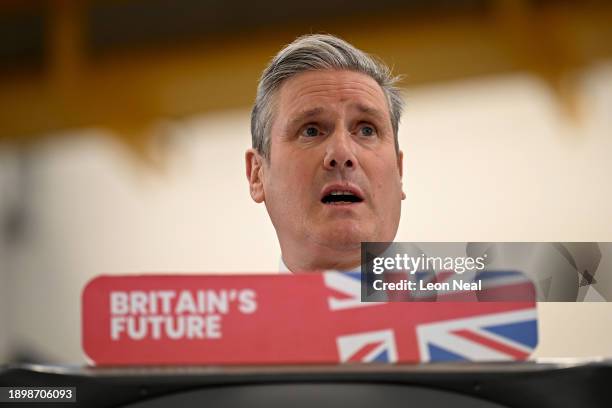 Labour Party leader Keir Starmer gives a speech at the National Composites Centre in the Bristol & Bath Science Park on January 4, 2024 in Bristol,...