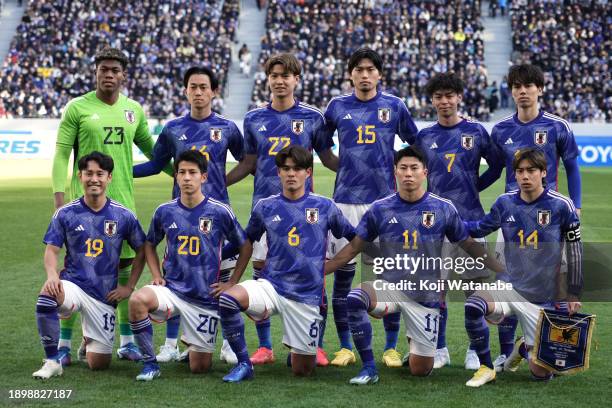 Japan players line up for the team photos prior to the international friendly match between Japan and Thailand at National Stadium on January 1, 2024...