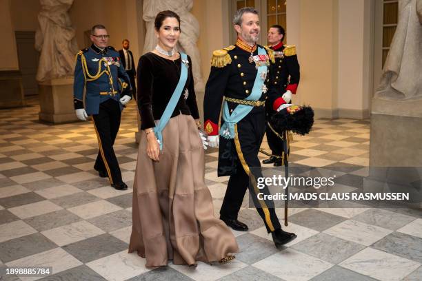 Crown Prince Frederik of Denmark and Crown Princess Mary of Denmark arrive to the New Year's cure for officers from the Armed Forces and the National...