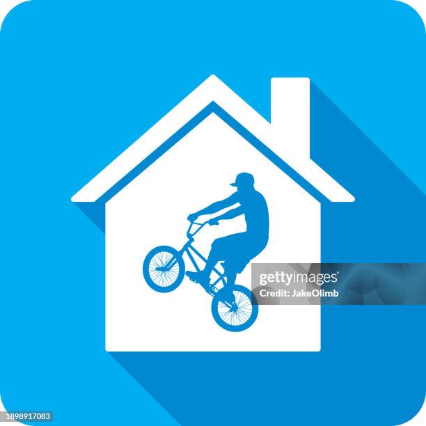 house man riding bicycle wheelie icon silhouette - wheelie stock illustrations