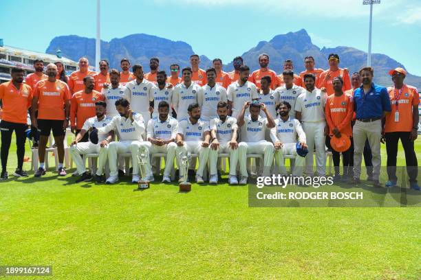 The India squad poses for a group photo at Newlands stadium in Cape Town on January 4, 2024.