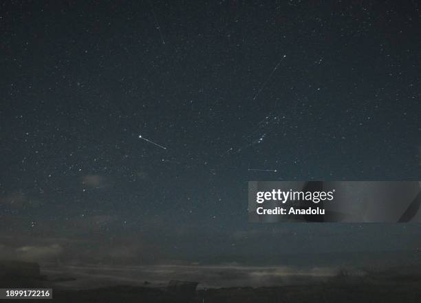 Quadrantids meteor shower over Pacific Ocean of Half Moon Bay in California, United States on January 4, 2024.