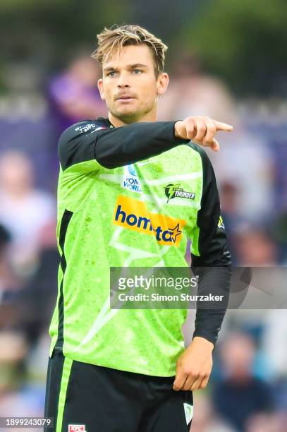 Thunder Chris Green sets his field placings during the BBL match between Hobart Hurricanes and Sydney Thunder at Blundstone Arena, on January 01 in...