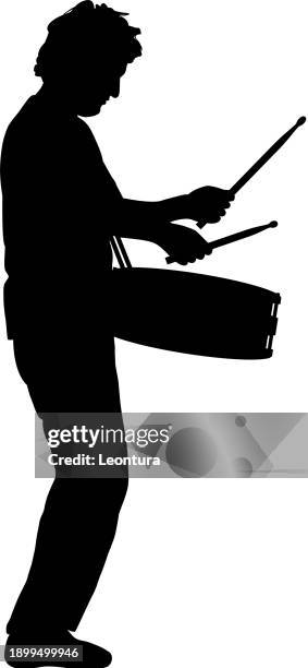 drummer silhouette - snare drum stock illustrations