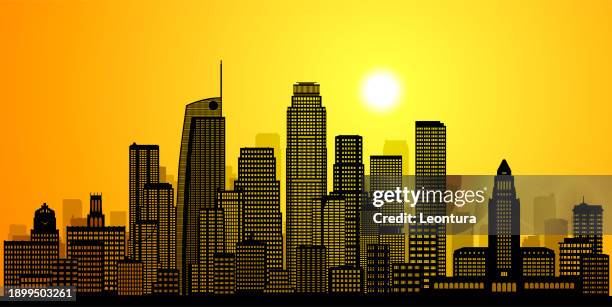 los angeles skyline silhouette (all buildings are complete and moveable) - hollywood sunset stock illustrations