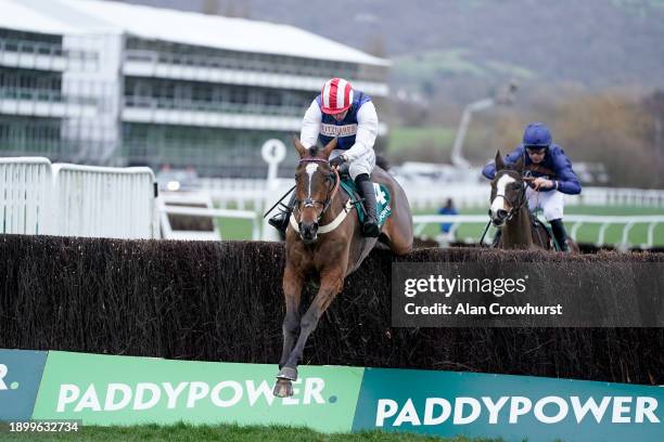 Ben Jones riding Shakem Up'Arry clear the last to win The Paddy Power New Year's Day Handicap Chase at Cheltenham Racecourse on January 01, 2024 in...