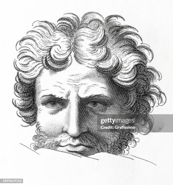 zeichnung des menschlichen kopfes skizze nach dem stich von raffael 1722 - moses religiöse figur stock-grafiken, -clipart, -cartoons und -symbole