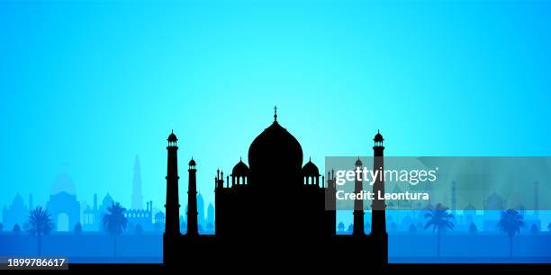 stockillustraties, clipart, cartoons en iconen met highly detailed taj mahal silhouette, india (all buildings are detailed, complete and moveable) - jama masjid delhi