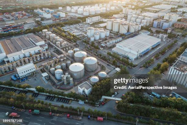 aerial view of industrial district and technology park - industrial district stock pictures, royalty-free photos & images