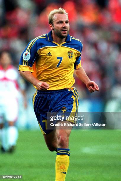 June 15: Hakan Mild of Sweden running during the UEFA Euro 2000 Group B match between Sweden and Turkey at Philips Stadion on June 15, 2000 in...