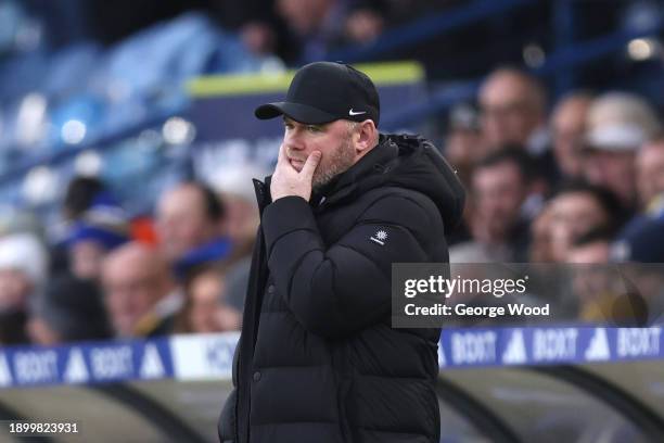 Wayne Rooney, Manager of Birmingham City, reacts during the Sky Bet Championship match between Leeds United and Birmingham City at Elland Road on...