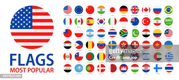 flaggen der welt - vektor runde flache symbole - beliebteste flaggen - most popular flag icon stock-grafiken, -clipart, -cartoons und -symbole