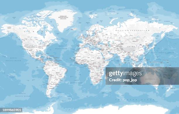 world map - highly detailed vector map of the world. - pacific ocean stock illustrations