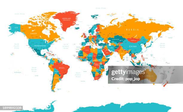 ilustrações, clipart, desenhos animados e ícones de mapa do mundo - mapa vetorial altamente detalhado do mundo. - capitais internacionais
