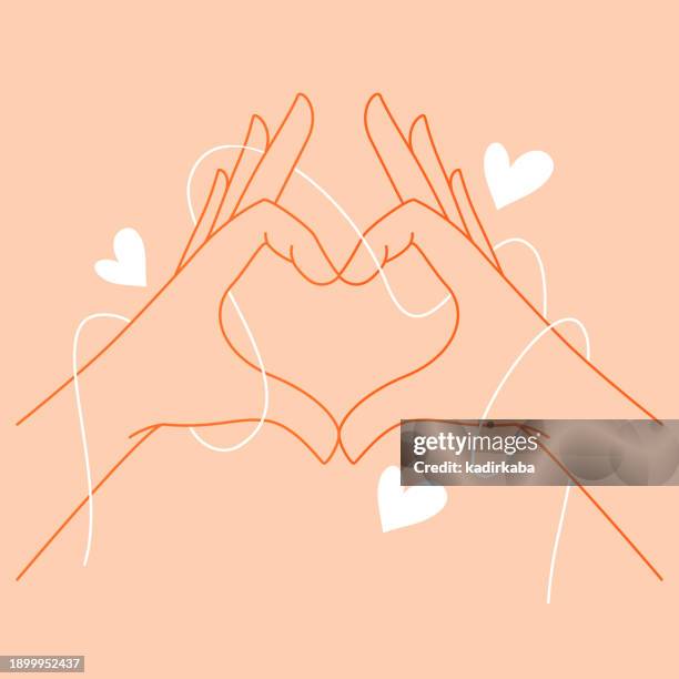 weibliche hände, die eine herzform zeigen, handgesten-illustrationsdesign, alles gute zum valentinstag. - finger stock-grafiken, -clipart, -cartoons und -symbole