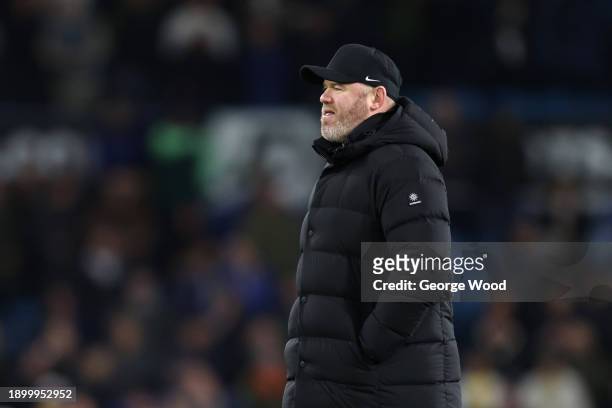 Wayne Rooney, Manager of Birmingham City, looks on following defeat in the Sky Bet Championship match between Leeds United and Birmingham City at...