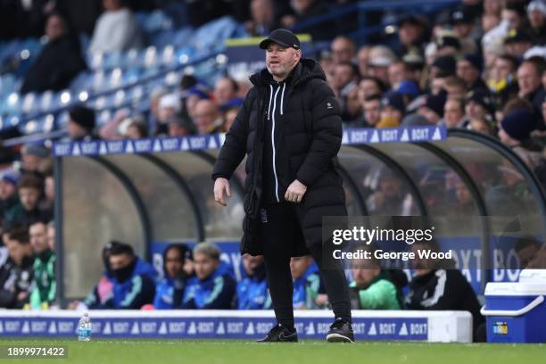 Wayne Rooney, Manager of Birmingham City, reacts during the Sky Bet Championship match between Leeds United and Birmingham City at Elland Road on...