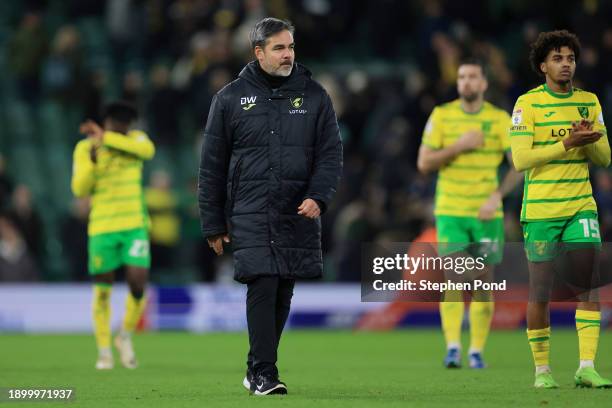 David Wagner, Manager of Norwich City, looks on following the Sky Bet Championship match between Norwich City and Southampton FC at Carrow Road on...