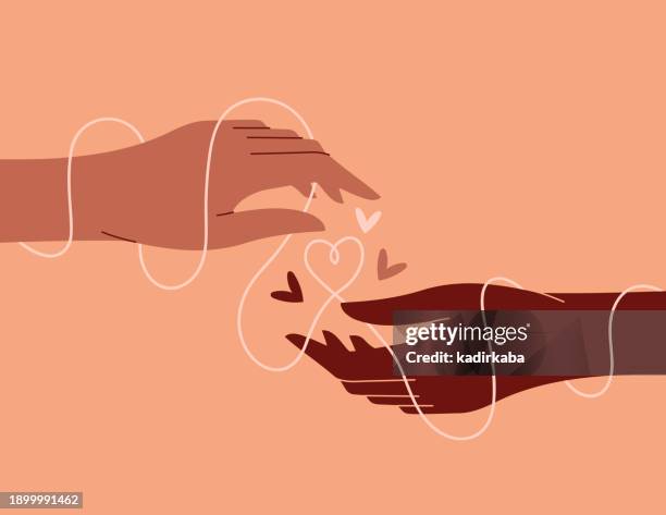 love hand of two different ethnicities, two hands reaching out to each other, love, happiness, hope, relationship, friendship, heart, passion, commitment. - encourage stock illustrations