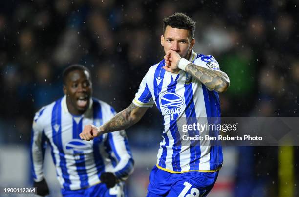 Marvin Johnson of Sheffield Wednesday celebrates after scoring their sides first goal during the Sky Bet Championship match between Sheffield...