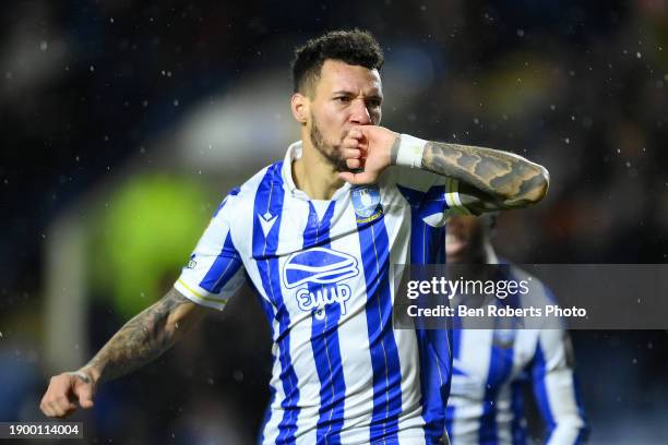 Marvin Johnson of Sheffield Wednesday celebrates after scoring their sides first goal during the Sky Bet Championship match between Sheffield...